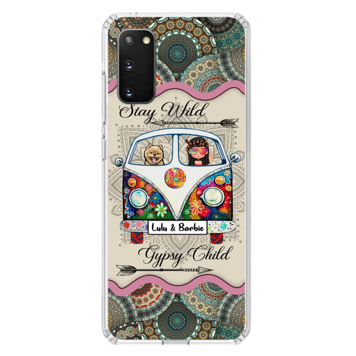 Personalized Hippie Phone Case - Girl with up to 3 Pets - Stay wild gypsy child