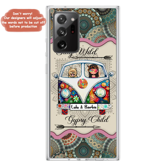 Personalized Hippie Phone Case - Girl with up to 3 Pets - Stay wild gypsy child