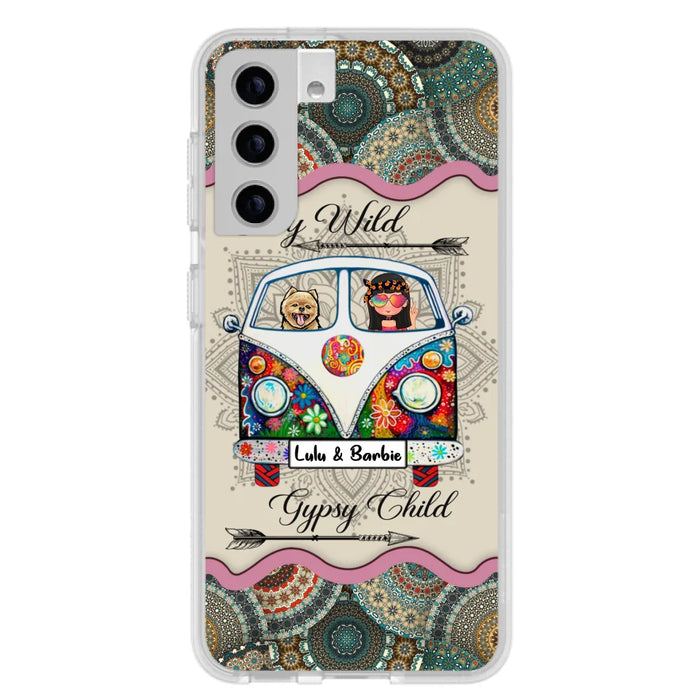 Personalized Hippie Phone Case - Girl with up to 3 Pets - Stay wild gypsy child