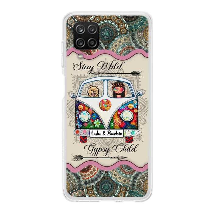 Personalized Hippie Phone Case - Girl with up to 3 Pets - Stay wild gypsy child