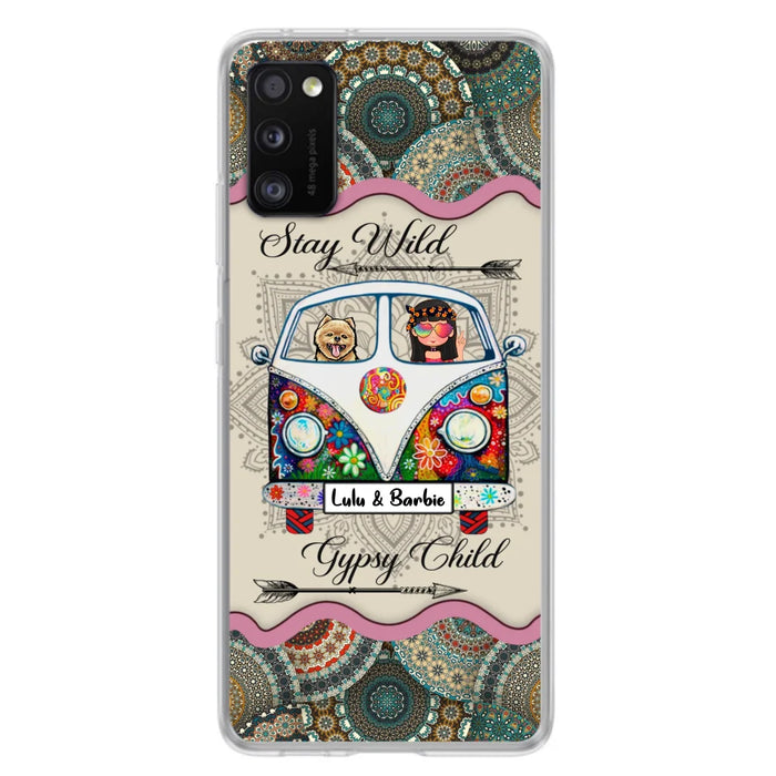 Personalized Hippie Phone Case - Girl with up to 3 Pets - Stay wild gypsy child