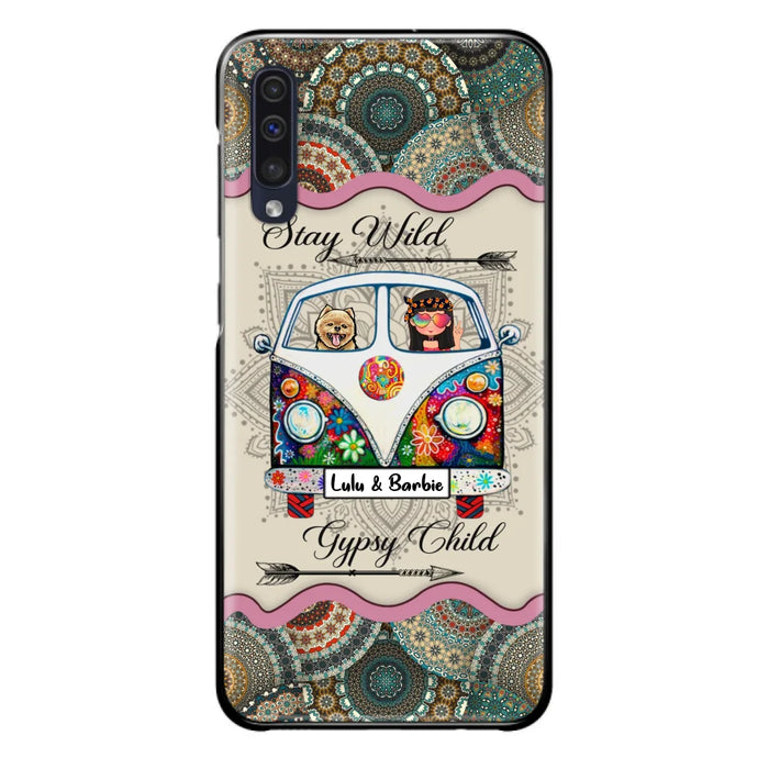 Personalized Hippie Phone Case - Girl with up to 3 Pets - Stay wild gypsy child