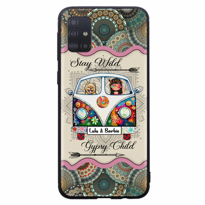 Personalized Hippie Phone Case - Girl with up to 3 Pets - Stay wild gypsy child