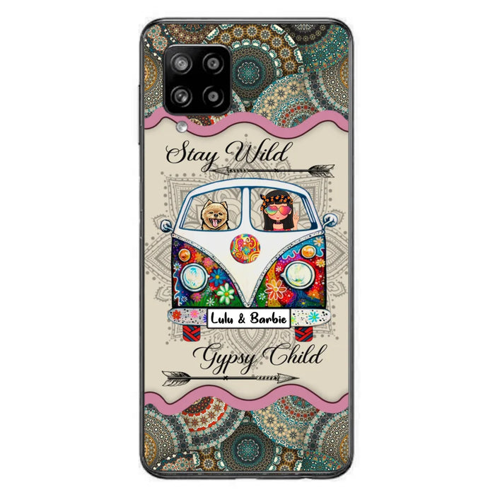 Personalized Hippie Phone Case - Girl with up to 3 Pets - Stay wild gypsy child