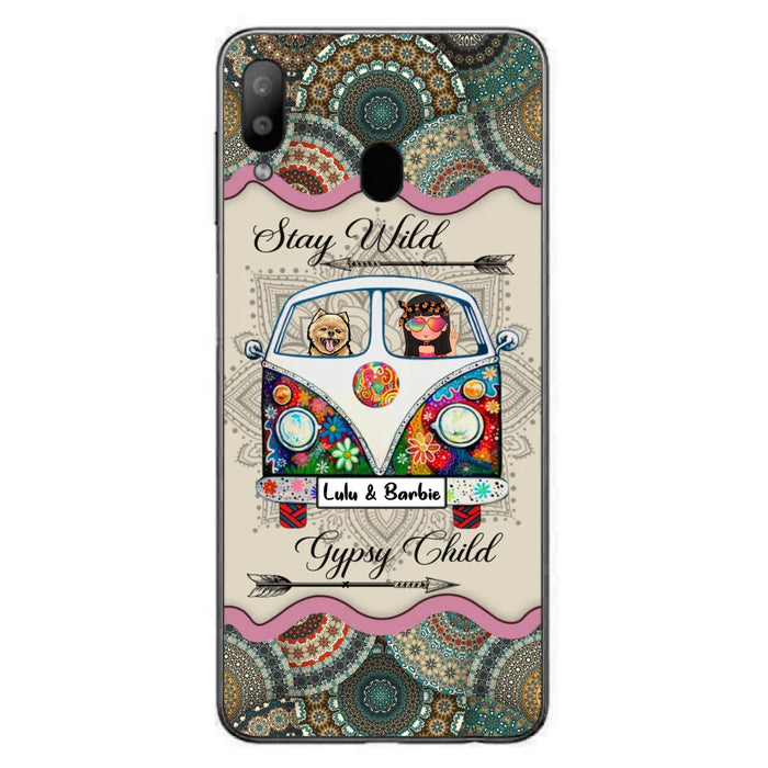 Personalized Hippie Phone Case - Girl with up to 3 Pets - Stay wild gypsy child