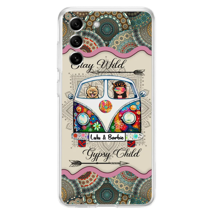 Personalized Hippie Phone Case - Girl with up to 3 Pets - Stay wild gypsy child