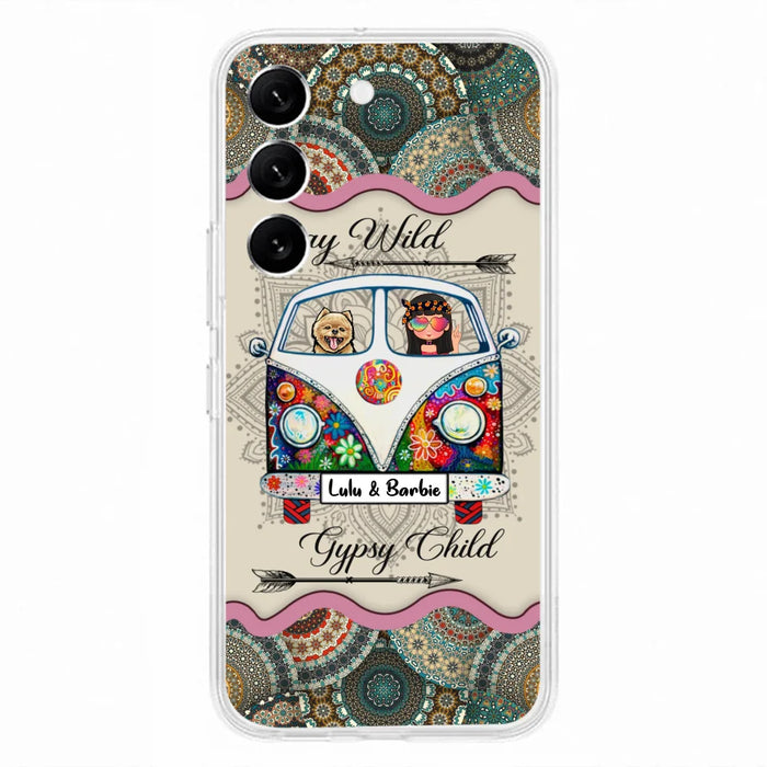 Personalized Hippie Phone Case - Girl with up to 3 Pets - Stay wild gypsy child