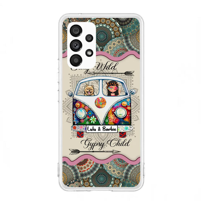 Personalized Hippie Phone Case - Girl with up to 3 Pets - Stay wild gypsy child