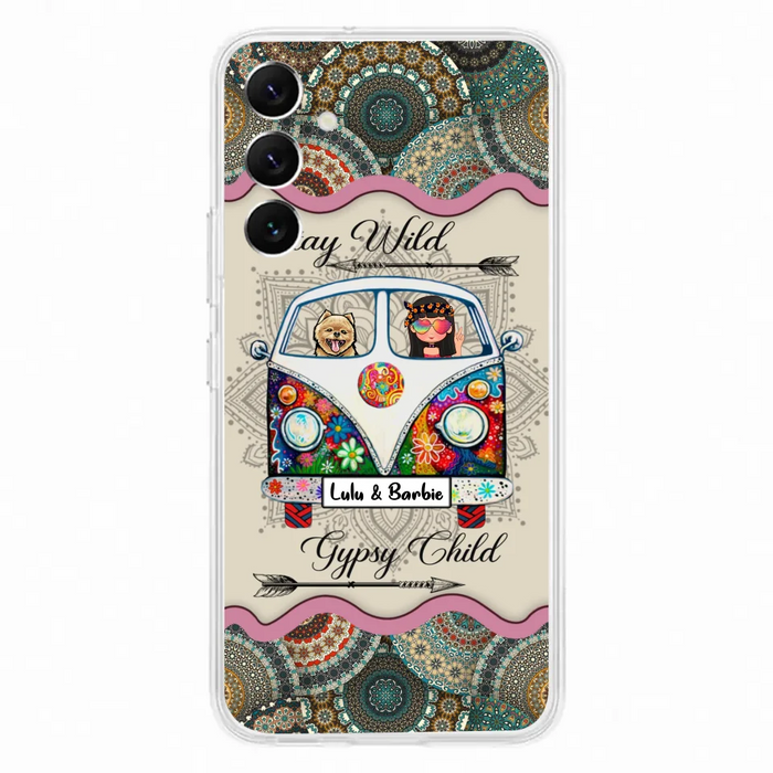 Personalized Hippie Phone Case - Girl with up to 3 Pets - Stay wild gypsy child