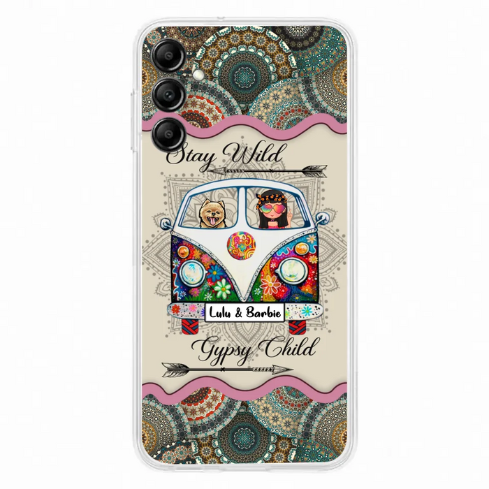 Personalized Hippie Phone Case - Girl with up to 3 Pets - Stay wild gypsy child