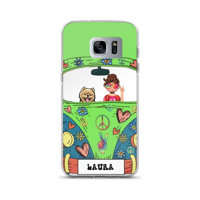 Custom Personalized Hippie Girl Phone Case - Girl with up to 3 Pets - Case for iPhone, Samsung and Xiaomi