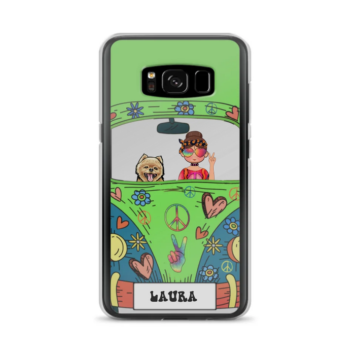 Custom Personalized Hippie Girl Phone Case - Girl with up to 3 Pets - Case for iPhone, Samsung and Xiaomi