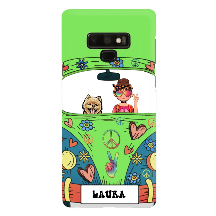 Custom Personalized Hippie Girl Phone Case - Girl with up to 3 Pets - Case for iPhone, Samsung and Xiaomi