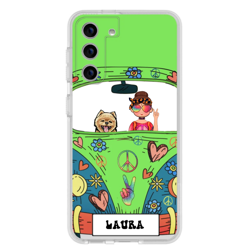 Personalized Hippie Girl Phone Case - Girl with up to 3 Pets - Case for iPhone, Samsung and Xiaomi
