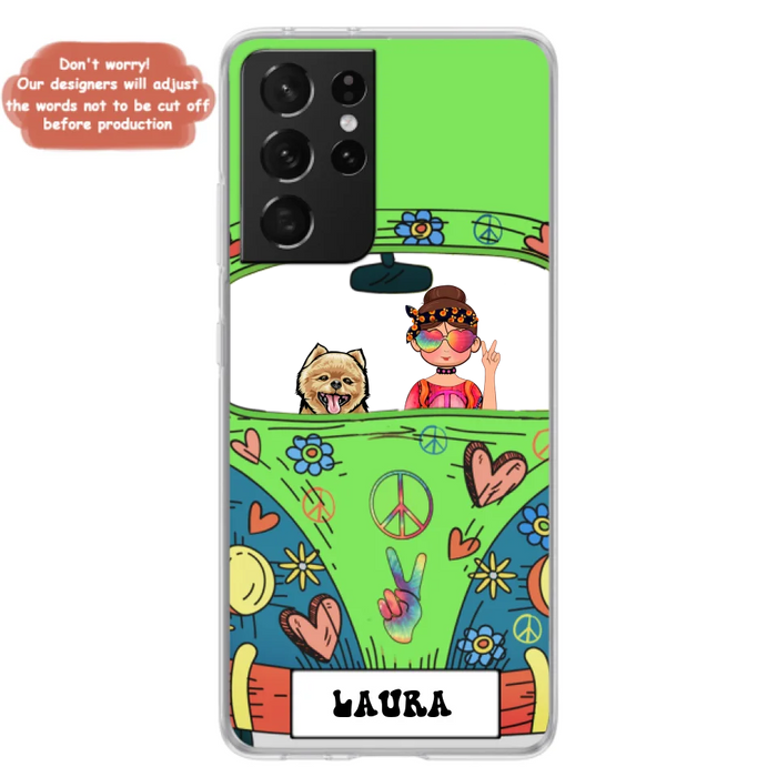 Custom Personalized Hippie Girl Phone Case - Girl with up to 3 Pets - Case for iPhone, Samsung and Xiaomi