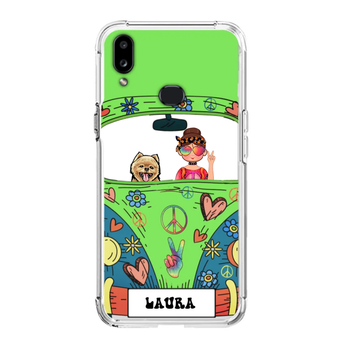 Custom Personalized Hippie Girl Phone Case - Girl with up to 3 Pets - Case for iPhone, Samsung and Xiaomi