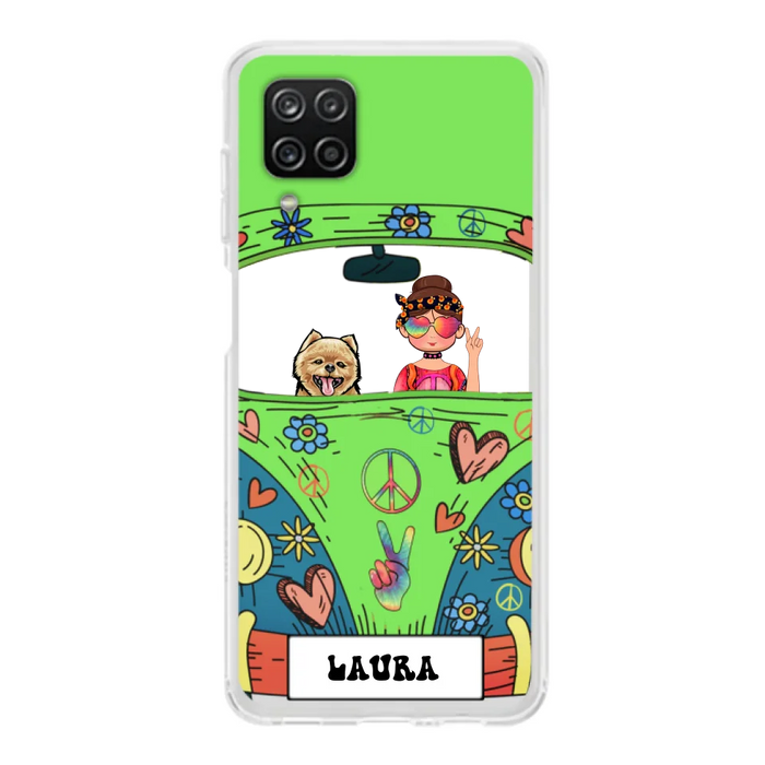 Custom Personalized Hippie Girl Phone Case - Girl with up to 3 Pets - Case for iPhone, Samsung and Xiaomi