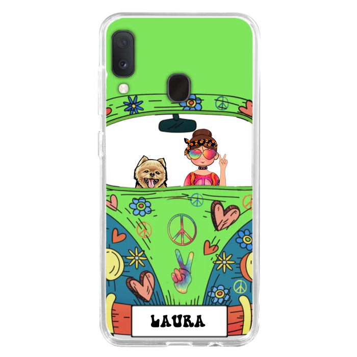 Custom Personalized Hippie Girl Phone Case - Girl with up to 3 Pets - Case for iPhone, Samsung and Xiaomi