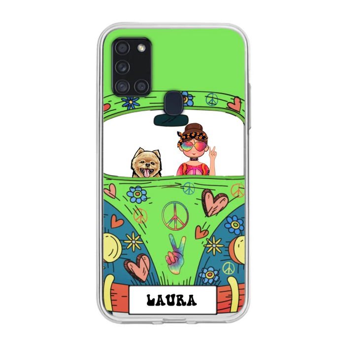 Custom Personalized Hippie Girl Phone Case - Girl with up to 3 Pets - Case for iPhone, Samsung and Xiaomi