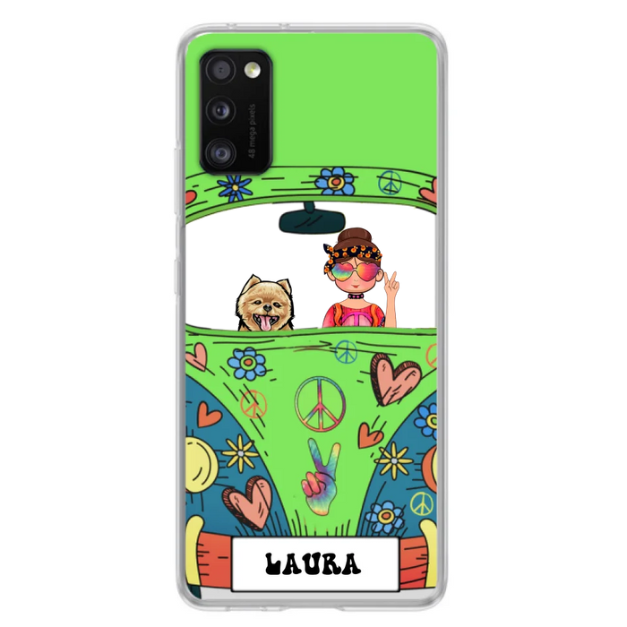 Custom Personalized Hippie Girl Phone Case - Girl with up to 3 Pets - Case for iPhone, Samsung and Xiaomi