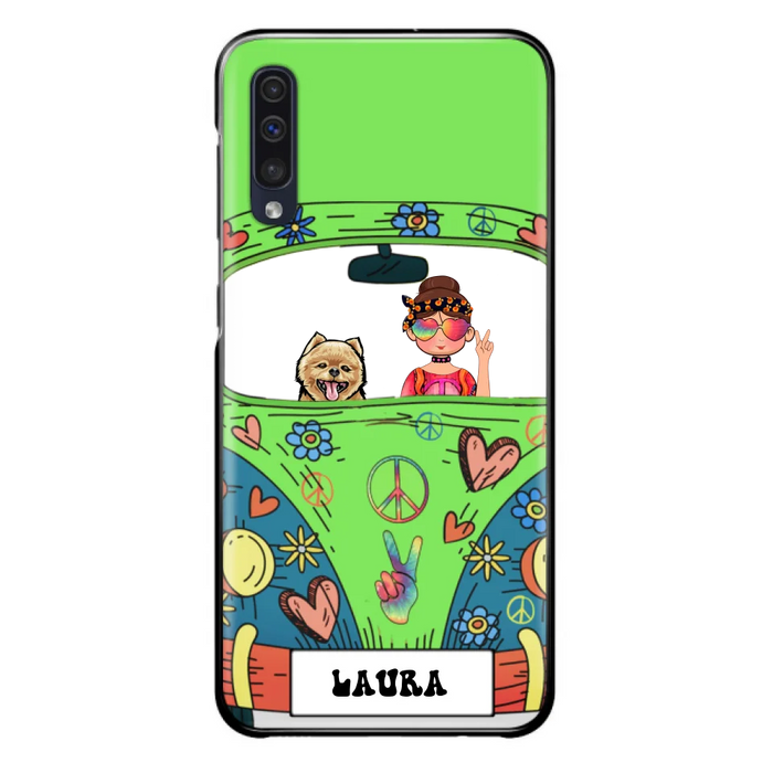 Custom Personalized Hippie Girl Phone Case - Girl with up to 3 Pets - Case for iPhone, Samsung and Xiaomi