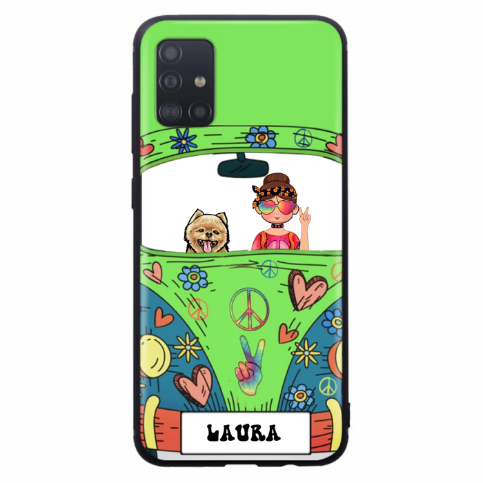 Custom Personalized Hippie Girl Phone Case - Girl with up to 3 Pets - Case for iPhone, Samsung and Xiaomi