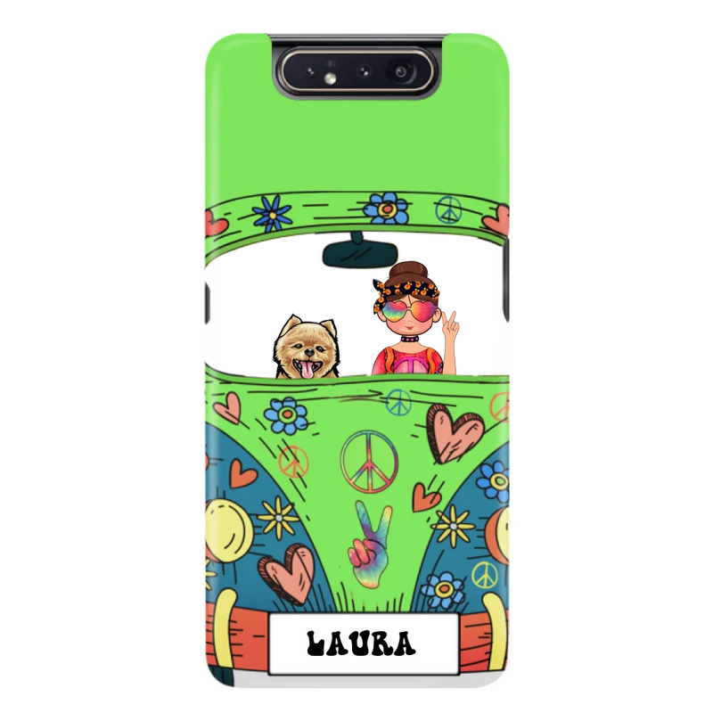 Personalized Hippie Girl Phone Case - Girl with up to 3 Pets - Case for iPhone, Samsung and Xiaomi