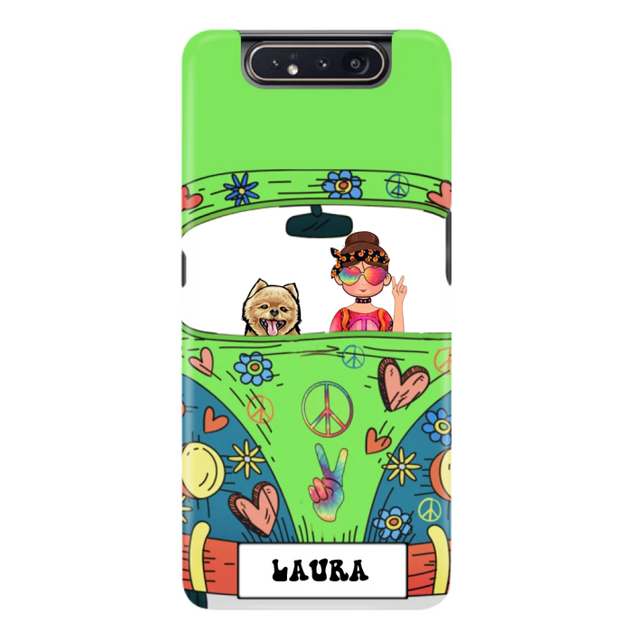 Custom Personalized Hippie Girl Phone Case - Girl with up to 3 Pets - Case for iPhone, Samsung and Xiaomi