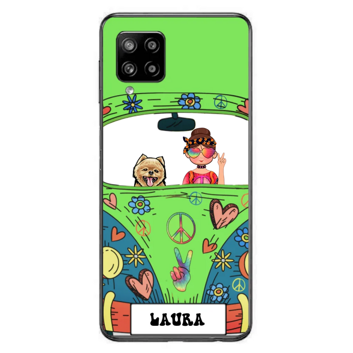 Custom Personalized Hippie Girl Phone Case - Girl with up to 3 Pets - Case for iPhone, Samsung and Xiaomi