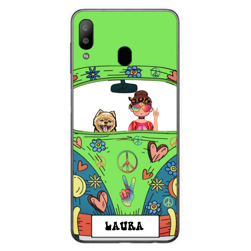 Personalized Hippie Girl Phone Case - Girl with up to 3 Pets - Case for iPhone, Samsung and Xiaomi