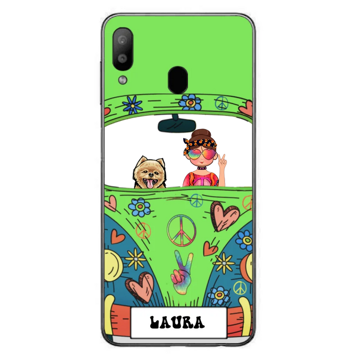 Custom Personalized Hippie Girl Phone Case - Girl with up to 3 Pets - Case for iPhone, Samsung and Xiaomi