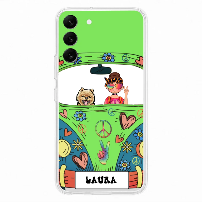 Custom Personalized Hippie Girl Phone Case - Girl with up to 3 Pets - Case for iPhone, Samsung and Xiaomi