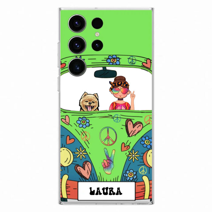 Custom Personalized Hippie Girl Phone Case - Girl with up to 3 Pets - Case for iPhone, Samsung and Xiaomi