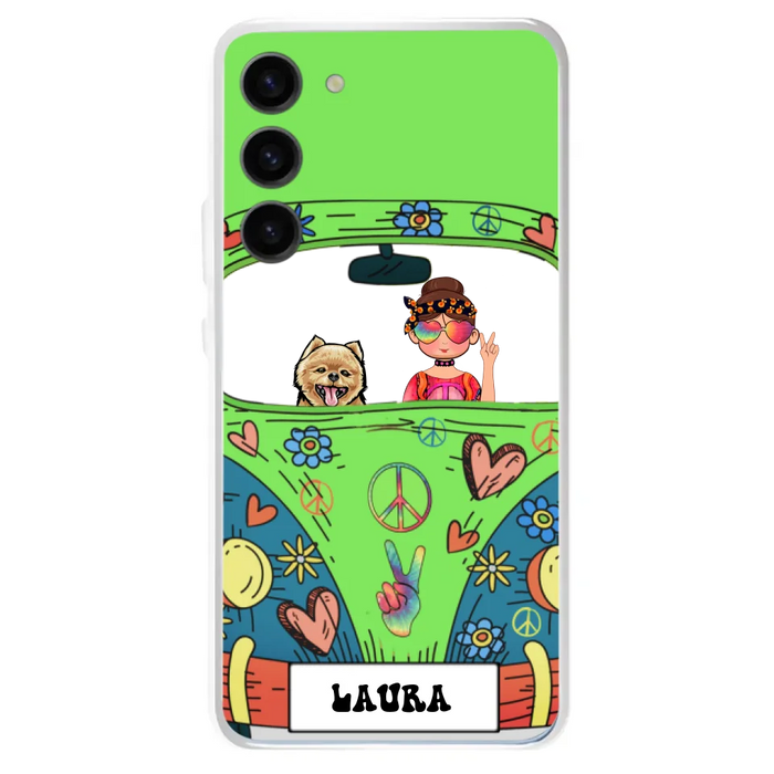 Custom Personalized Hippie Girl Phone Case - Girl with up to 3 Pets - Case for iPhone, Samsung and Xiaomi