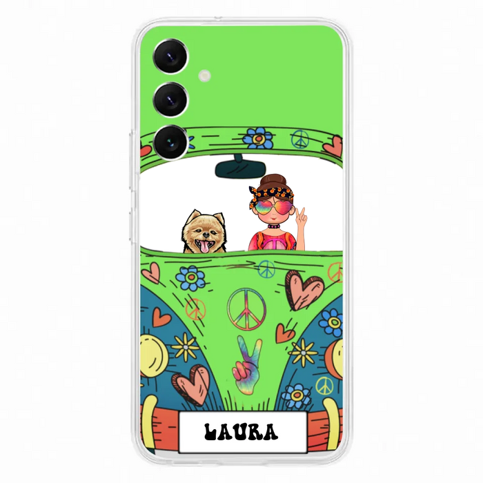 Custom Personalized Hippie Girl Phone Case - Girl with up to 3 Pets - Case for iPhone, Samsung and Xiaomi