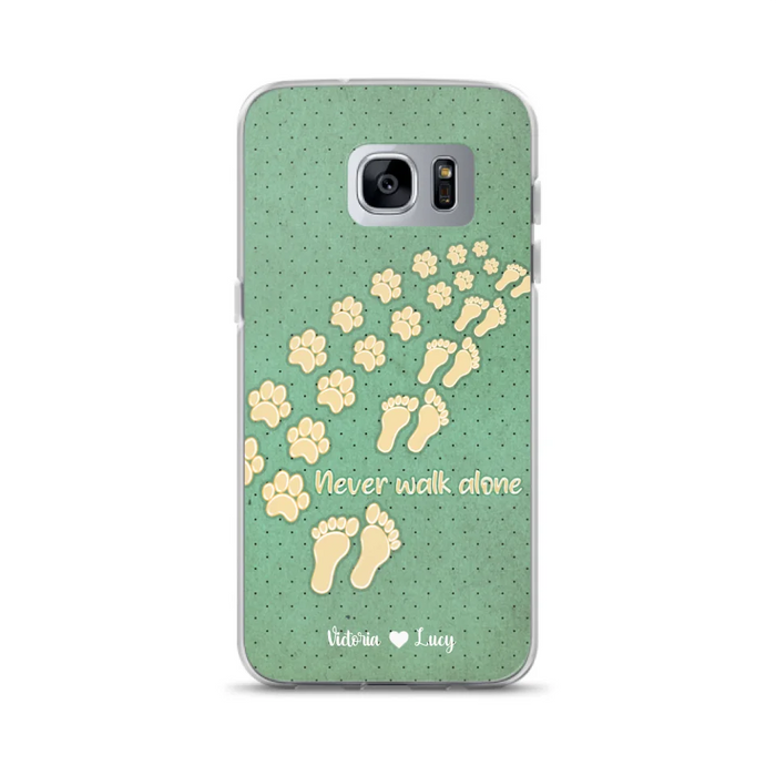 Custom Personalized Dogs's Paws Phone Case - Best Gift Idea For Dog Lovers With Upto 3 Dogs's Paws - Never Walk ALone - Case For iPhone, Samsung And Xiaomi