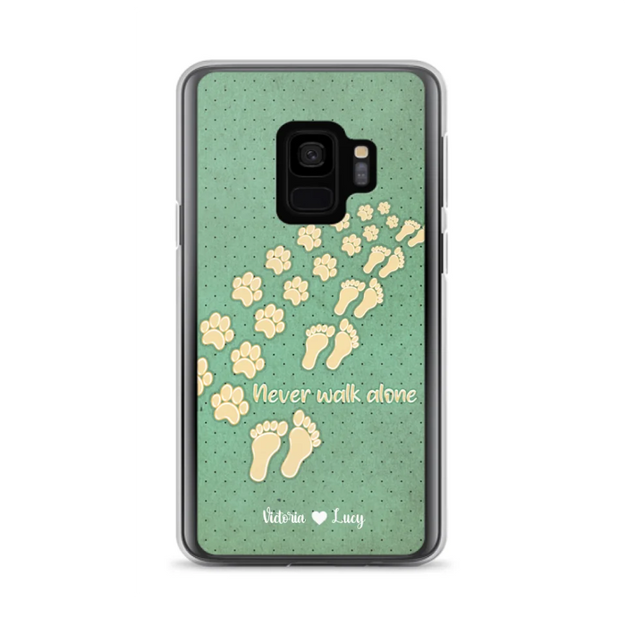 Custom Personalized Dogs's Paws Phone Case - Best Gift Idea For Dog Lovers With Upto 3 Dogs's Paws - Never Walk ALone - Case For iPhone, Samsung And Xiaomi