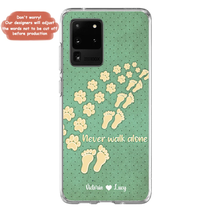 Custom Personalized Dogs's Paws Phone Case - Best Gift Idea For Dog Lovers With Upto 3 Dogs's Paws - Never Walk ALone - Case For iPhone, Samsung And Xiaomi