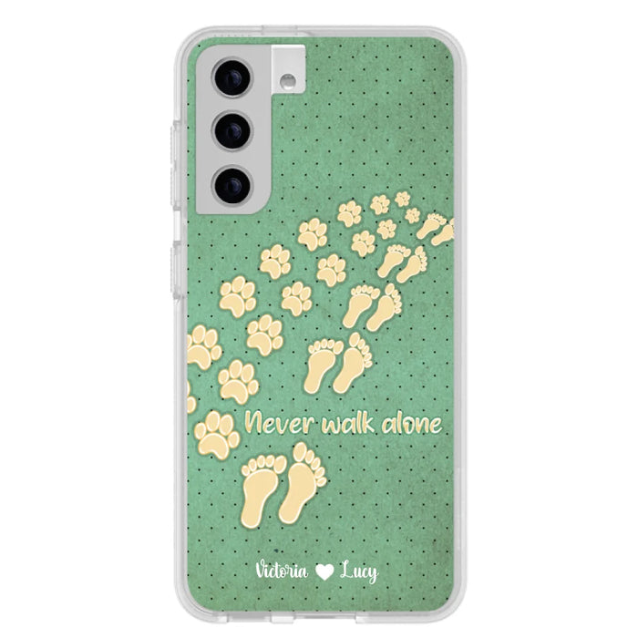 Custom Personalized Dogs's Paws Phone Case - Best Gift Idea For Dog Lovers With Upto 3 Dogs's Paws - Never Walk ALone - Case For iPhone, Samsung And Xiaomi