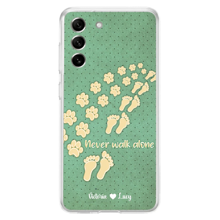 Custom Personalized Dogs's Paws Phone Case - Best Gift Idea For Dog Lovers With Upto 3 Dogs's Paws - Never Walk ALone - Case For iPhone, Samsung And Xiaomi