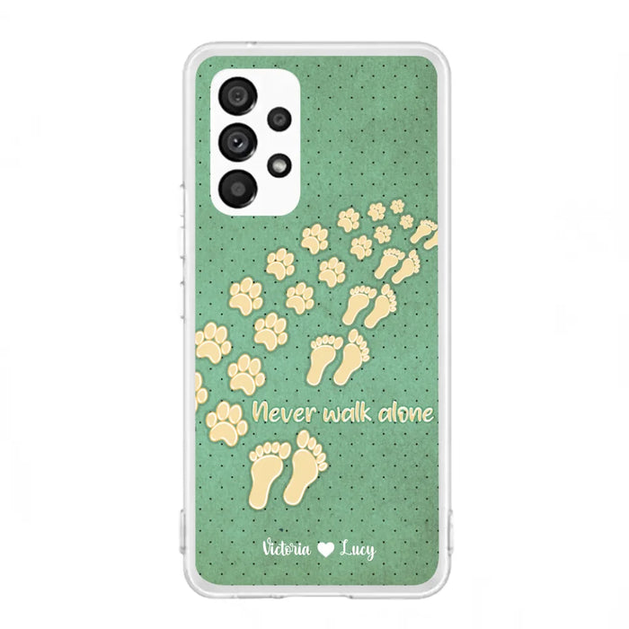 Custom Personalized Dogs's Paws Phone Case - Best Gift Idea For Dog Lovers With Upto 3 Dogs's Paws - Never Walk ALone - Case For iPhone, Samsung And Xiaomi