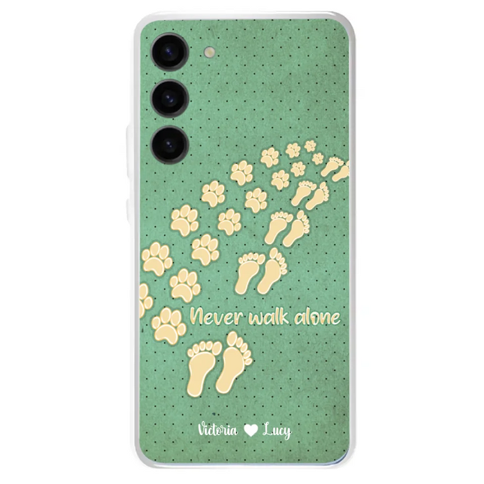 Custom Personalized Dogs's Paws Phone Case - Best Gift Idea For Dog Lovers With Upto 3 Dogs's Paws - Never Walk ALone - Case For iPhone, Samsung And Xiaomi