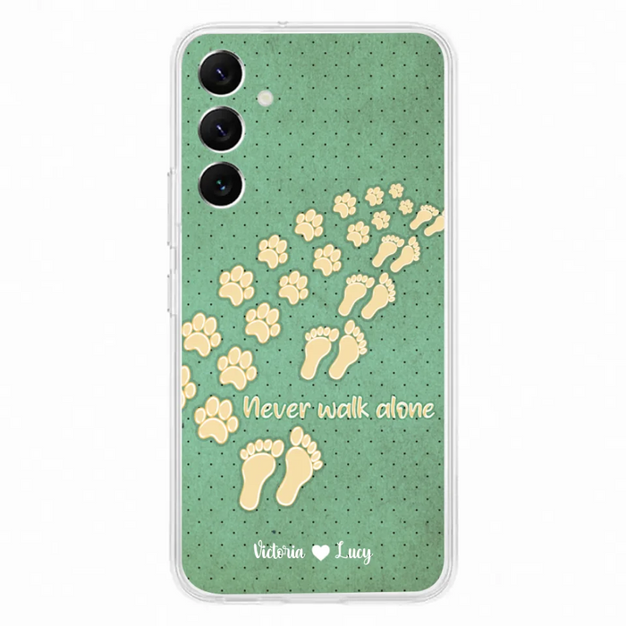 Custom Personalized Dogs's Paws Phone Case - Best Gift Idea For Dog Lovers With Upto 3 Dogs's Paws - Never Walk ALone - Case For iPhone, Samsung And Xiaomi