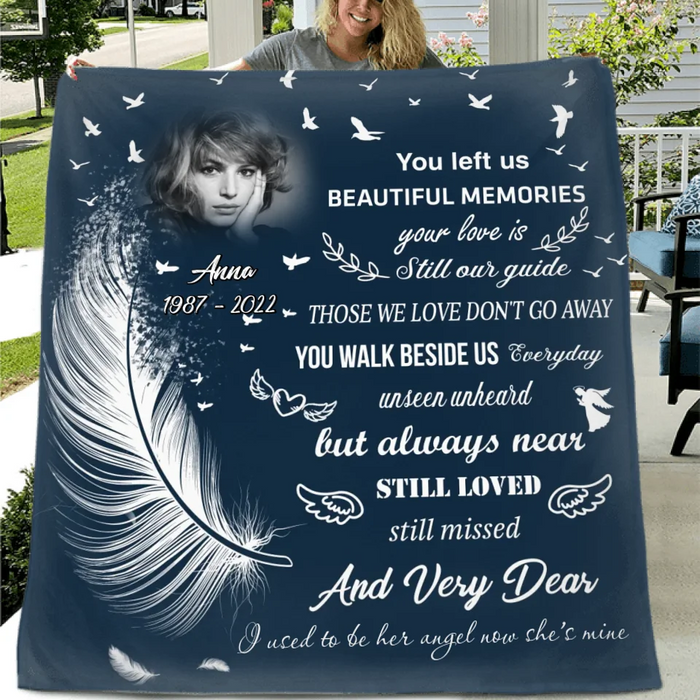 Custom Personalized Memorial Quilt/ Single Layer Fleece Blanket - Upload Photo - Memorial Gift Idea