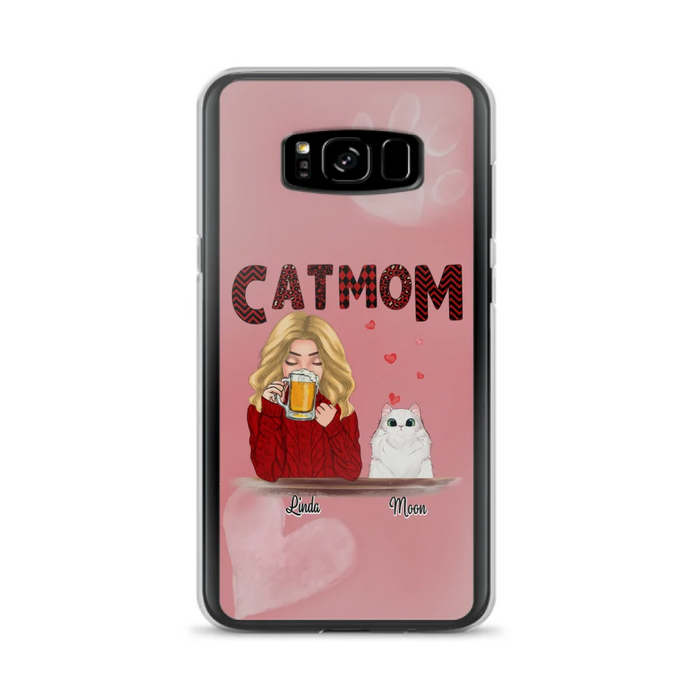 Custom Personalized Pet Mom Phone Case - Pet Mom With Beer And Upto 4 Pets - Case For iPhone, Samsung and Xiaomi