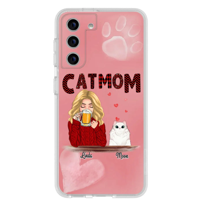 Custom Personalized Pet Mom Phone Case - Pet Mom With Beer And Upto 4 Pets - Case For iPhone, Samsung and Xiaomi