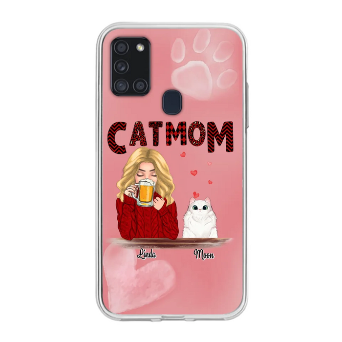 Custom Personalized Pet Mom Phone Case - Pet Mom With Beer And Upto 4 Pets - Case For iPhone, Samsung and Xiaomi