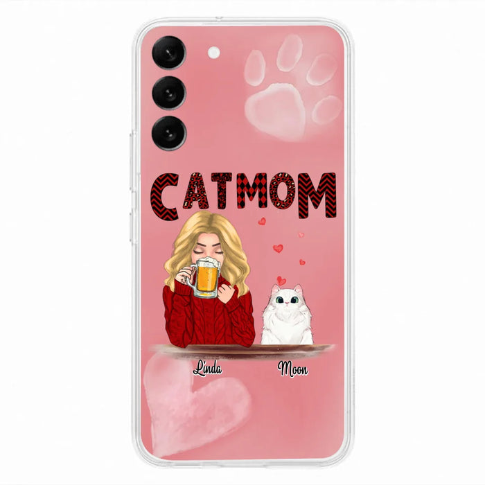 Custom Personalized Pet Mom Phone Case - Pet Mom With Beer And Upto 4 Pets - Case For iPhone, Samsung and Xiaomi