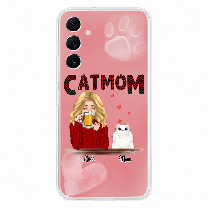 Custom Personalized Pet Mom Phone Case - Pet Mom With Beer And Upto 4 Pets - Case For iPhone, Samsung and Xiaomi