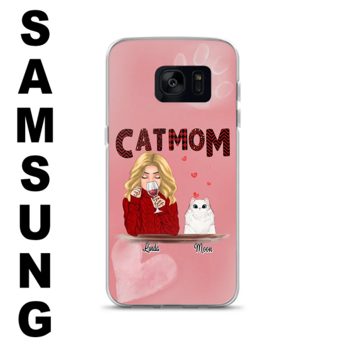 Custom Personalized Pet Mom Phone Case - Pet Mom With Wine And Upto 4 Pets - Case For iPhone, Samsung and Xiaomi